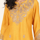 Mustard Embroidered Chanderi Kurta Set