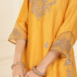 Mustard Embroidered Chanderi Kurta Set