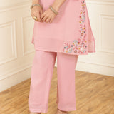 Pink Kurta Set with Floral Embroidery and Zari Work