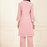 Pink Kurta Set with Floral Embroidery and Zari Work