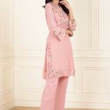 Pink Kurta Set with Floral Embroidery and Zari Work