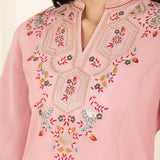 Pink Kurta Set with Floral Embroidery and Zari Work