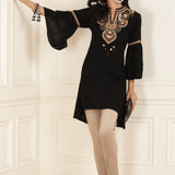 Black Embroidered Georgette Tunic for Women