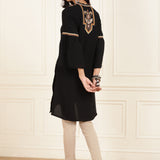 Black Embroidered Georgette Tunic for Women