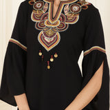 Black Embroidered Georgette Tunic for Women