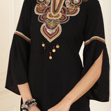 Black Embroidered Georgette Tunic for Women