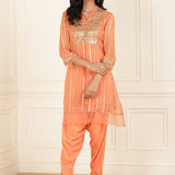 Peach  Co-ord Set with Sequin Work Kurta and Dhoti