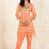 Peach  Co-ord Set with Sequin Work Kurta and Dhoti