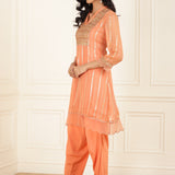 Peach  Co-ord Set with Sequin Work Kurta and Dhoti