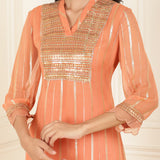 Peach  Co-ord Set with Sequin Work Kurta and Dhoti