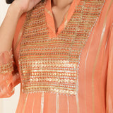 Peach  Co-ord Set with Sequin Work Kurta and Dhoti