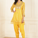 Sunflower Yellow Co-ord Set with Sequin Work Kurta and Dhoti