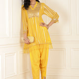 Sunflower Yellow Co-ord Set with Sequin Work Kurta and Dhoti