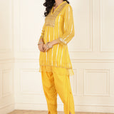 Sunflower Yellow Co-ord Set with Sequin Work Kurta and Dhoti