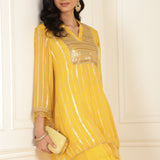 Sunflower Yellow Co-ord Set with Sequin Work Kurta and Dhoti