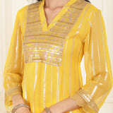 Sunflower Yellow Co-ord Set with Sequin Work Kurta and Dhoti