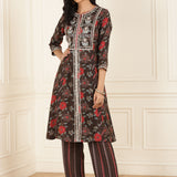 Brown Floral Printed Kurta Set