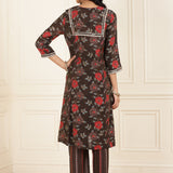 Brown Floral Printed Kurta Set