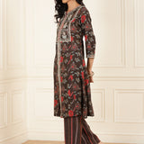 Brown Floral Printed Kurta Set