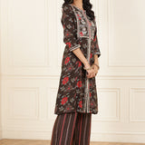 Brown Floral Printed Kurta Set