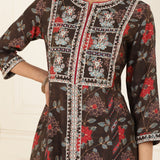 Brown Floral Printed Kurta Set