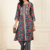 Midnight Blue Floral Printed Kurta Set