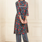 Midnight Blue Floral Printed Kurta Set