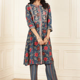 Midnight Blue Floral Printed Kurta Set