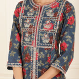 Midnight Blue Floral Printed Kurta Set