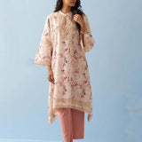 Yellow Floral Printed Loose Fit Kurta with Lace Inserts - Lakshita