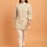 Green Embroidered Slub Tunic - Lakshita