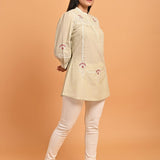 Green Embroidered Slub Tunic - Lakshita