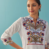 Ivory Multi Color Floral Embroidered Kurta Set - Lakshita