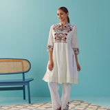 Ivory Multi Color Floral Embroidered Kurta Set - Lakshita