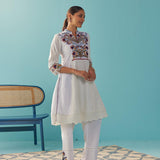 Ivory Multi Color Floral Embroidered Kurta Set - Lakshita