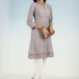 Mirror Work Grey Kurta with Floral Motifs