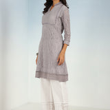 Mirror Work Grey Kurta with Floral Motifs