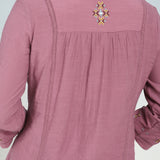 Onion Pink Tunic with Front Yoke Embroidery Detail