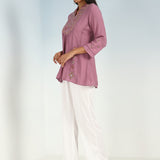 Onion Pink Tunic with Front Yoke Embroidery Detail