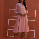 Pink Embroidered Flared Kurta - Lakshita