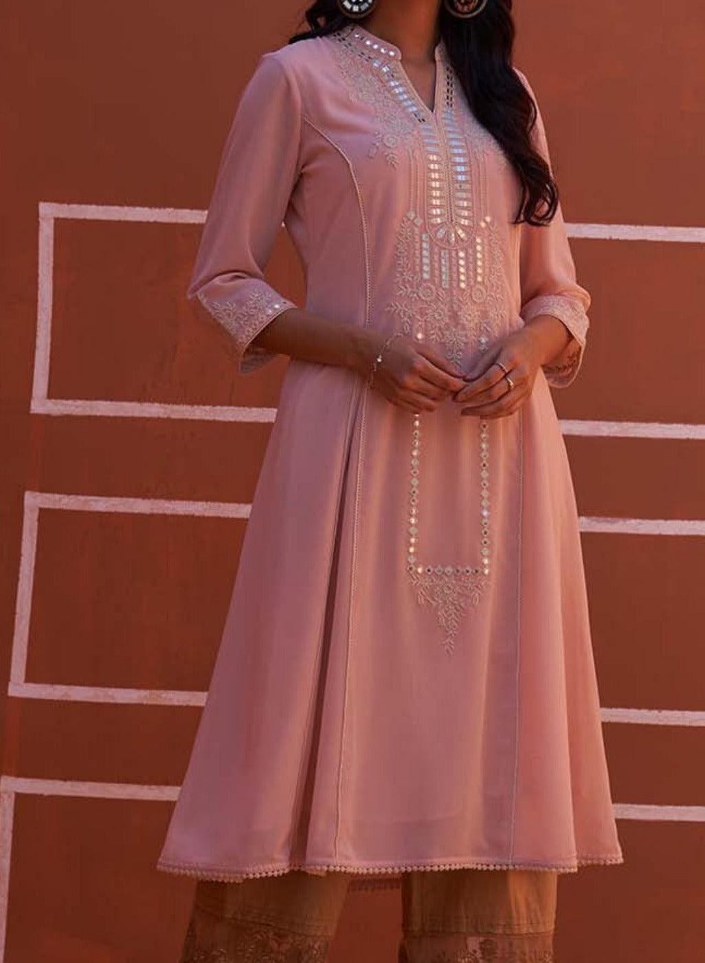 Pink Embroidered Flared Kurta - Lakshita