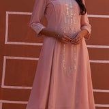 Pink Embroidered Flared Kurta - Lakshita