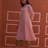 Pink Embroidered Flared Kurta - Lakshita