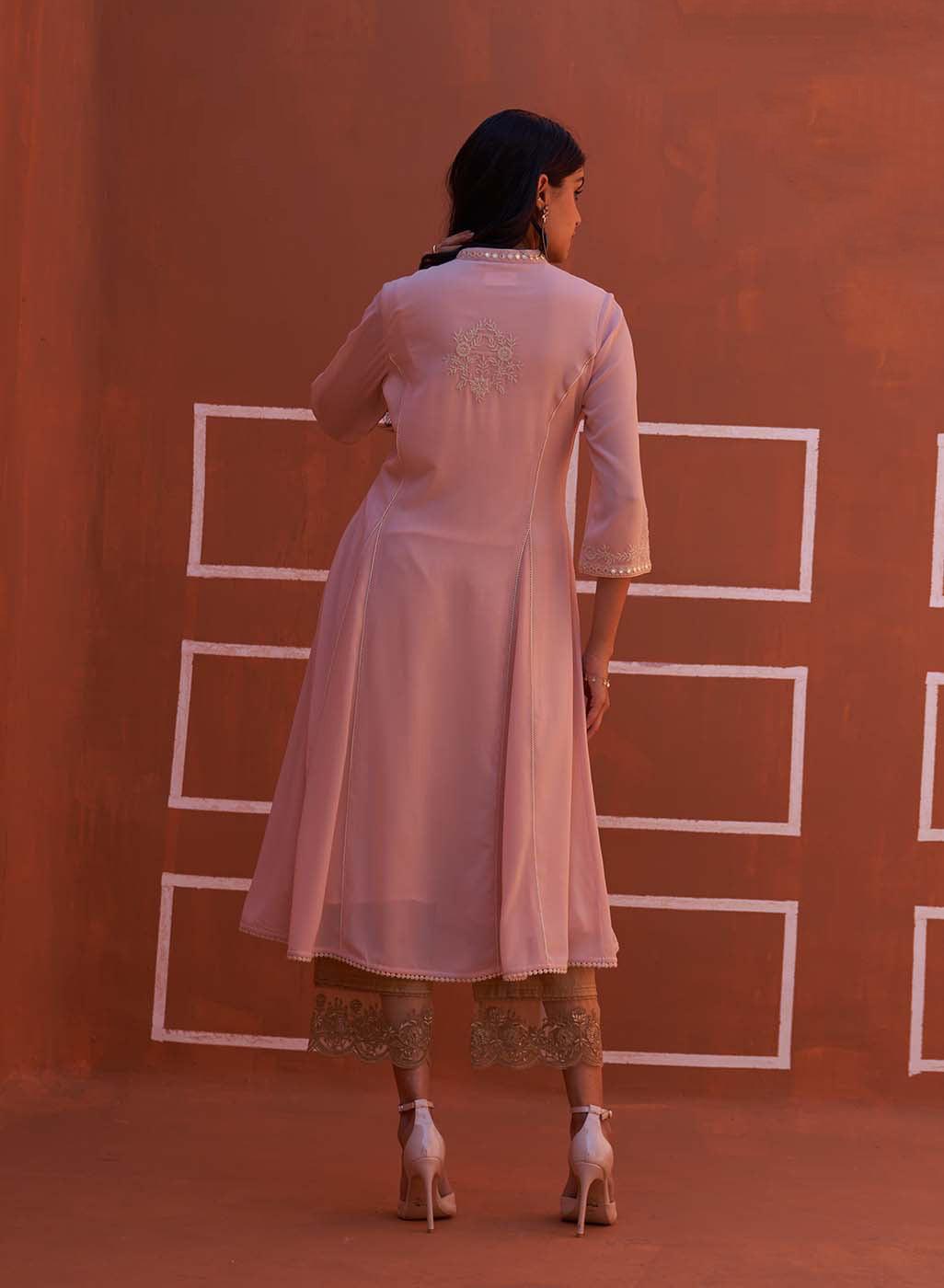 Pink Embroidered Flared Kurta - Lakshita