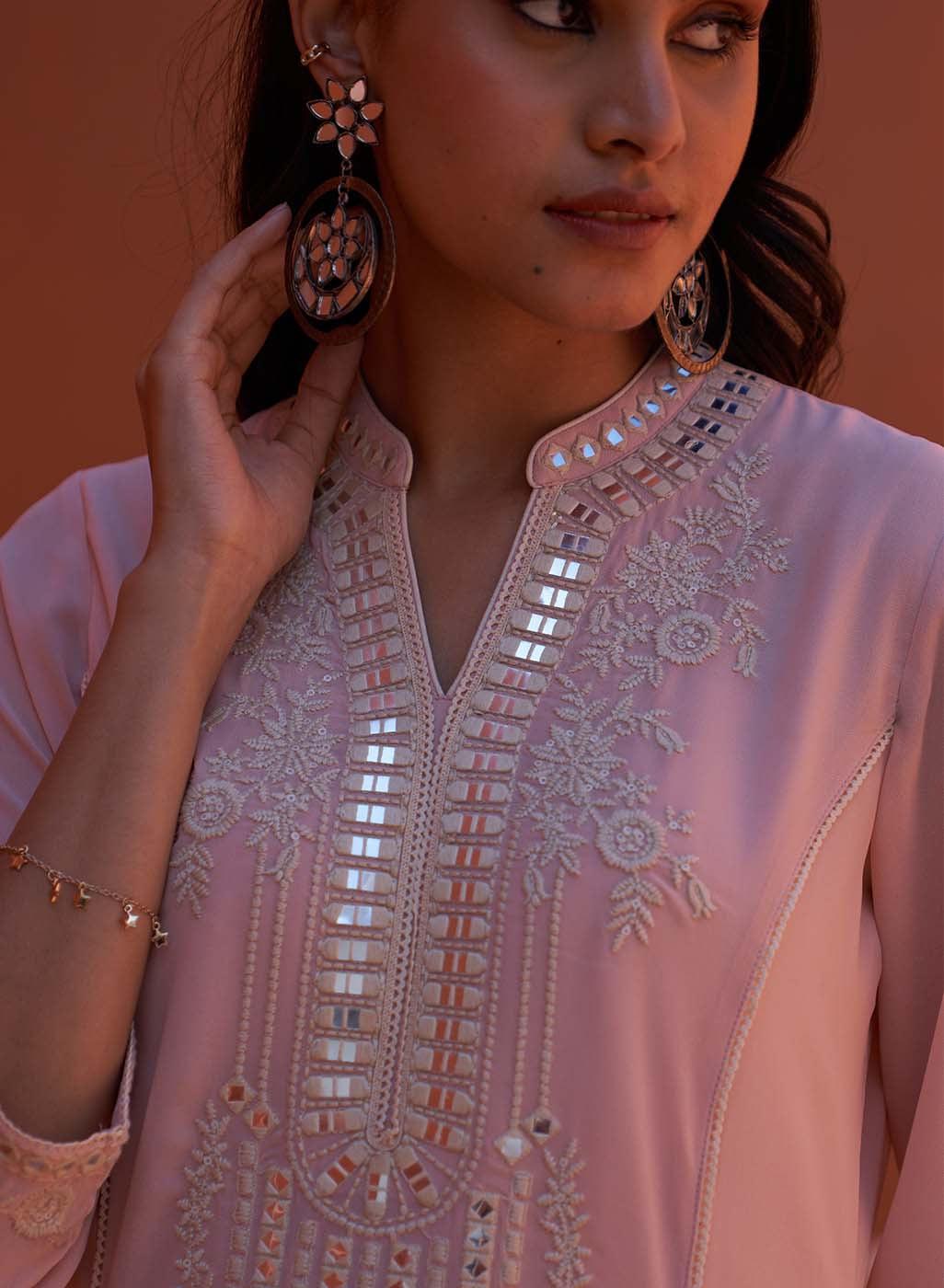 Pink Embroidered Flared Kurta - Lakshita