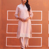 Dori Work Pink Long Kurta - Lakshita