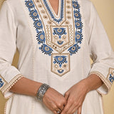 Ivory Cotton Multicolor Embroidered Kurta Set - Lakshita