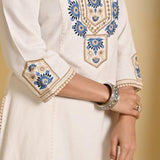 Ivory Cotton Multicolor Embroidered Kurta Set - Lakshita