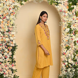 Mustard Cotton Multicolor Embroidered Kurta Set - Lakshita