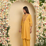 Mustard Cotton Multicolor Embroidered Kurta Set - Lakshita